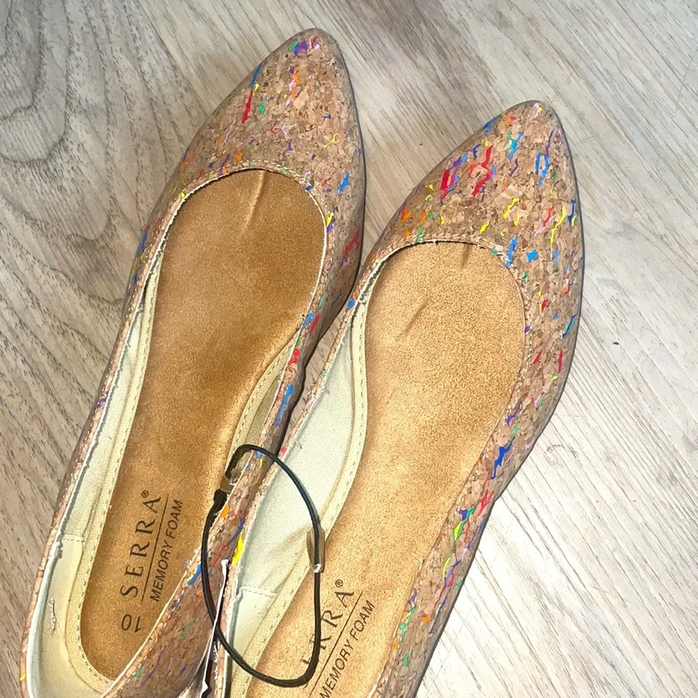 Lilly and Dan splattered painted cork shoes tan size 13